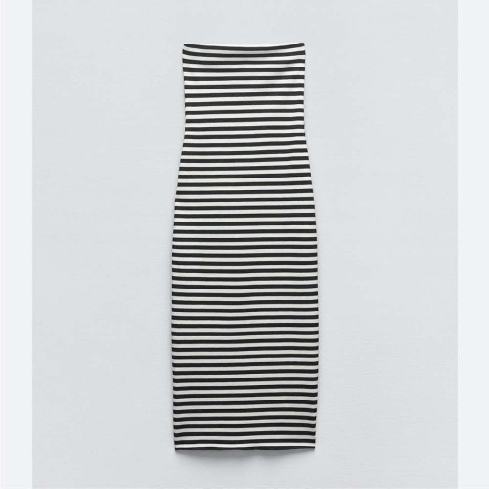 Zara stripped Strapless Dress